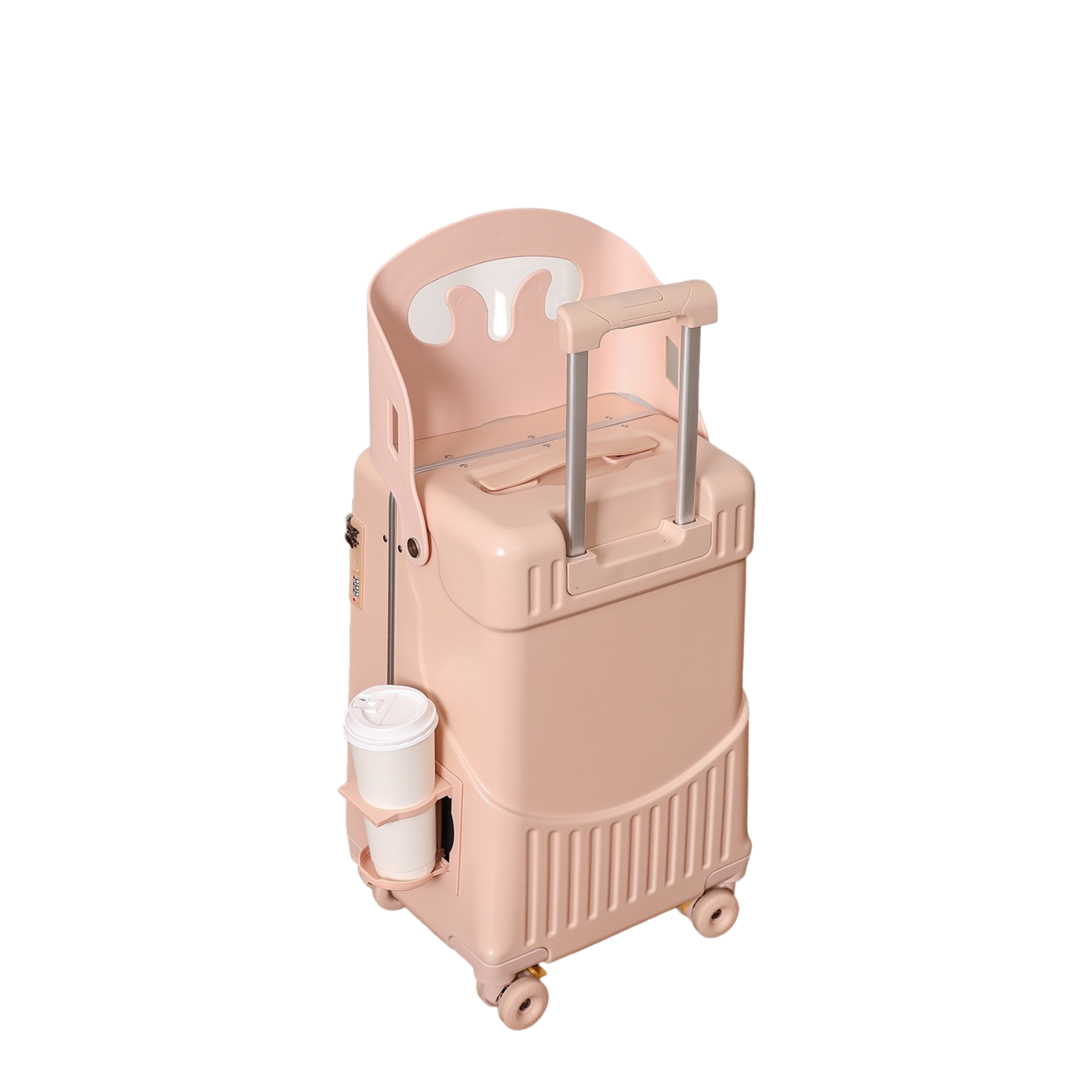 Valise Cabine avec Siège Enfant PopSeat - 55x35x25 - Porte USB - roulettes Ultra Résistantes avec Frein - Porte Gobelet - Cadenas - Rose