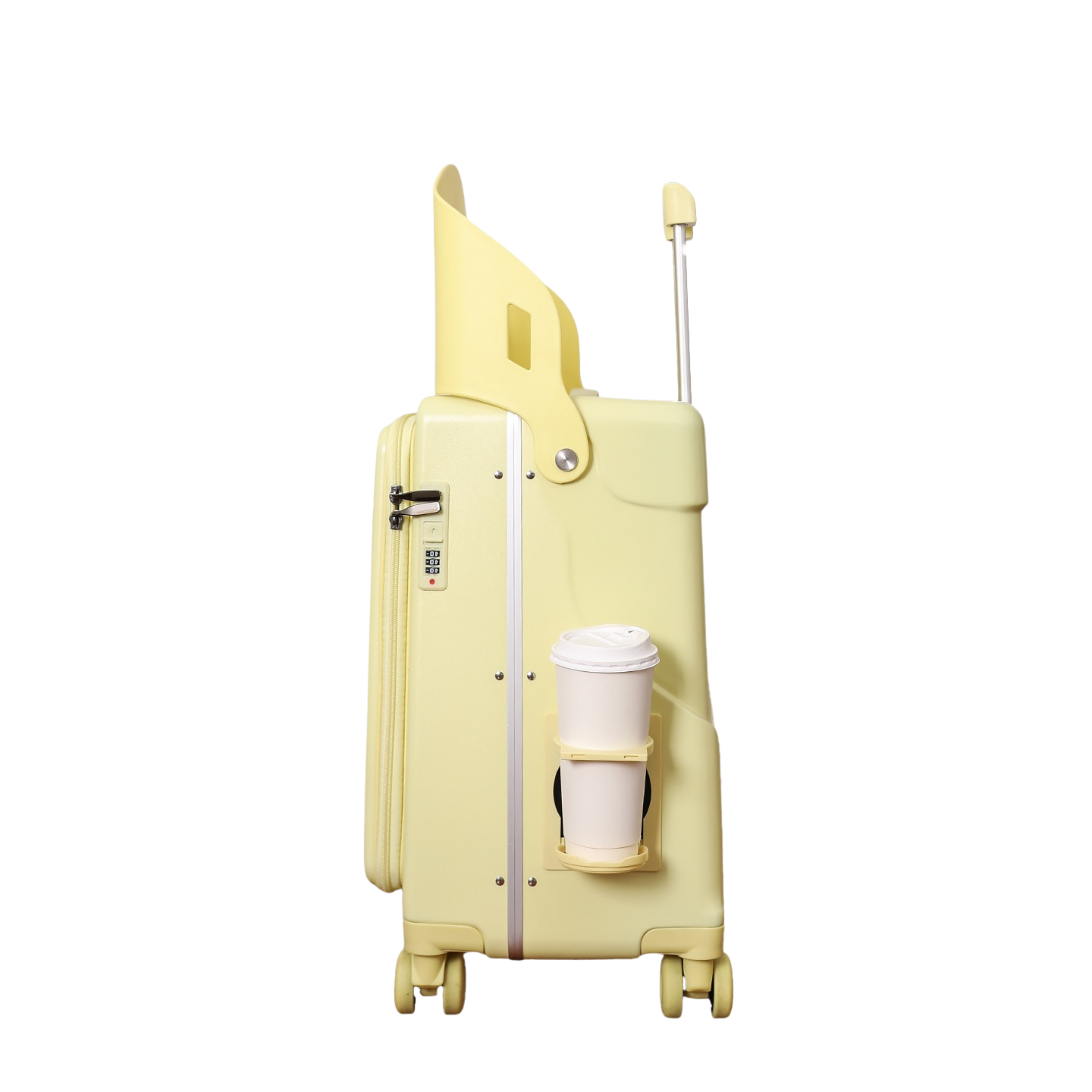 Valise Cabine avec Siège Enfant PopSeat - 55x35x25 - Porte USB - roulettes Ultra Résistantes avec Frein - Porte Gobelet - Cadenas - Rose