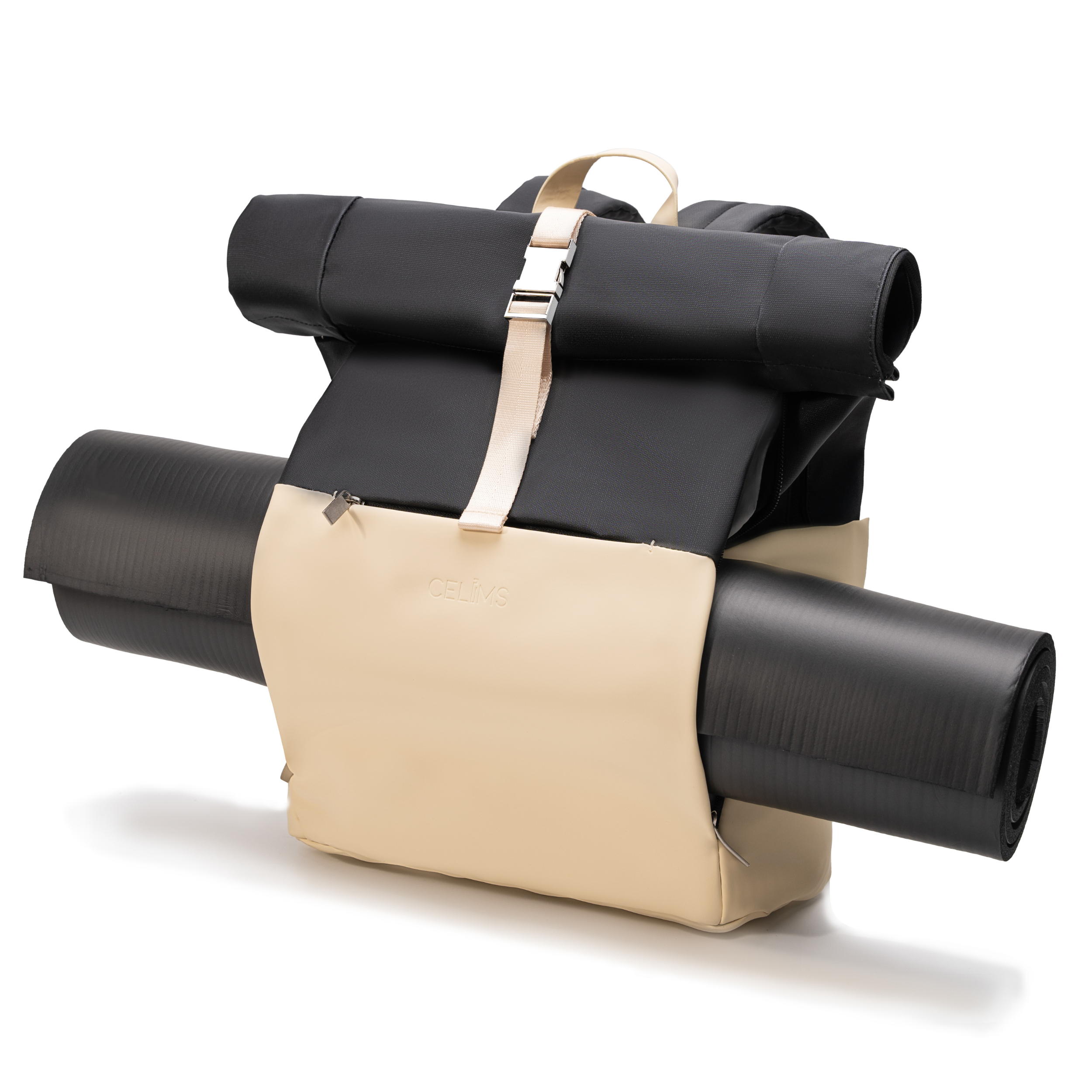 Zaino Roll-Top CELIMS - Bagaglio a mano 40x30x20cm - Impermeabile e ultra resistente - Sabbia