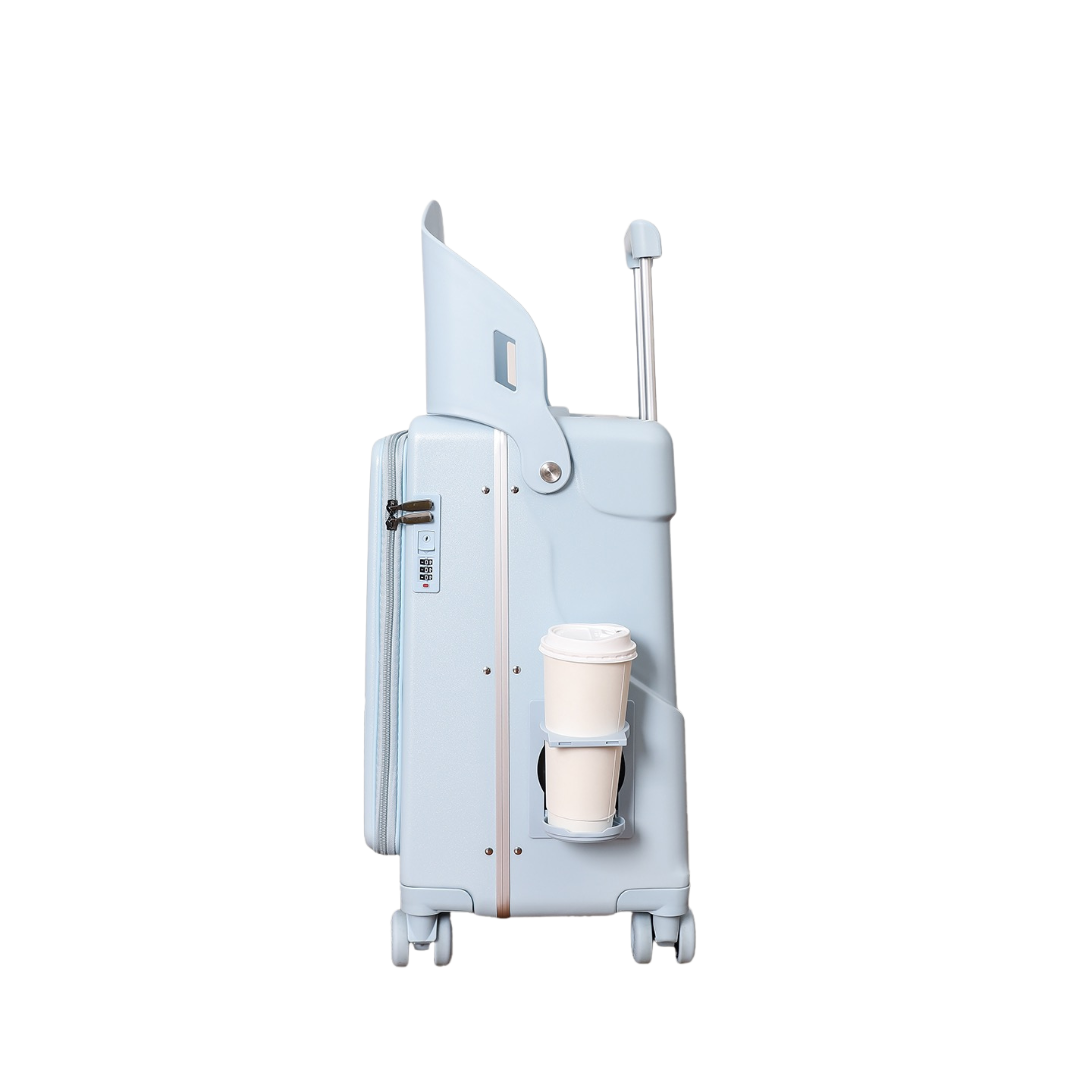 Valise Cabine avec Siège Enfant PopSeat - 55x35x25 - Porte USB - roulettes Ultra Résistantes avec Frein - Porte Gobelet - Cadenas - Rose