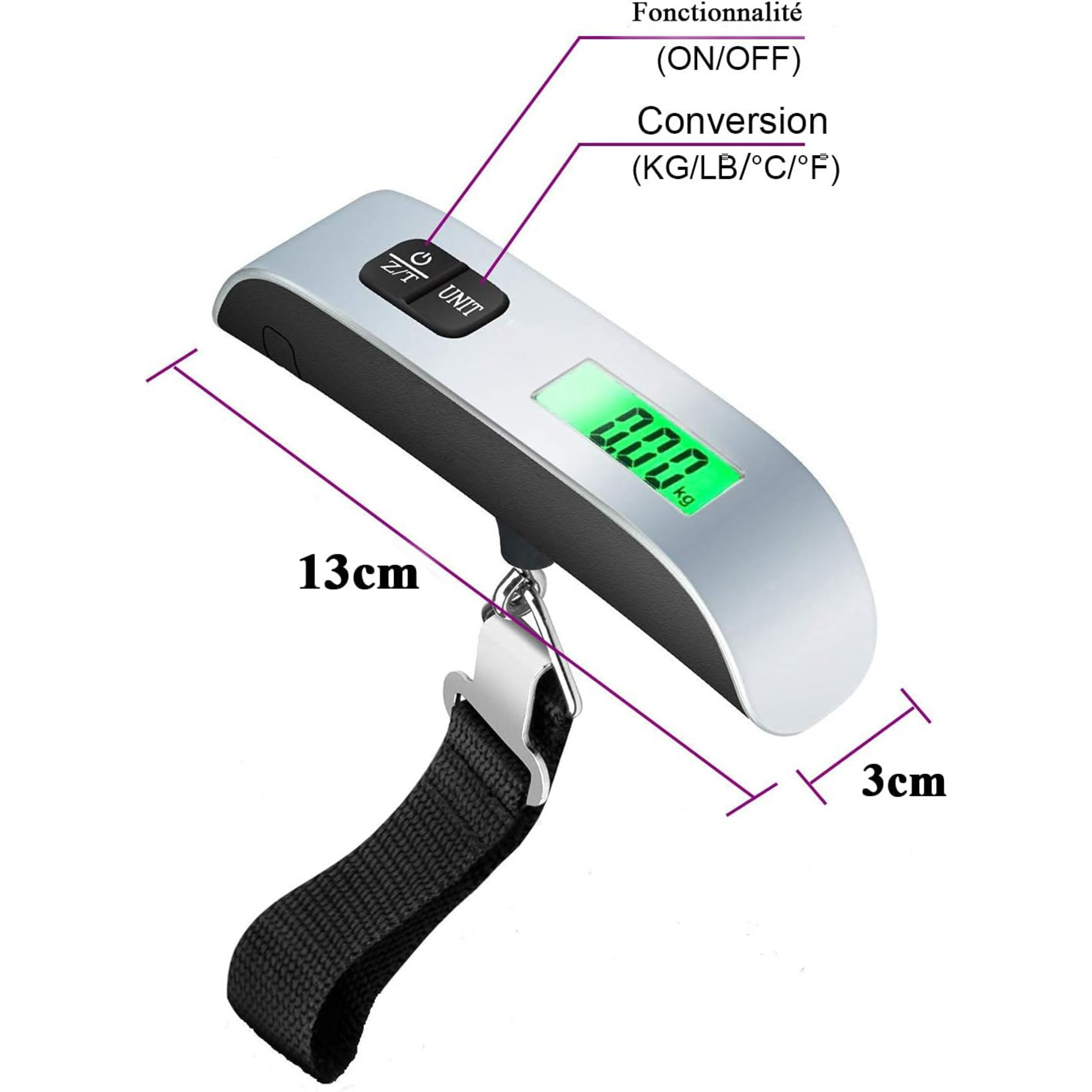 Báscula electrónica para equipaje | Báscula digital portátil para maletas con función de temperatura | Ideal para viajes y aeropuertos