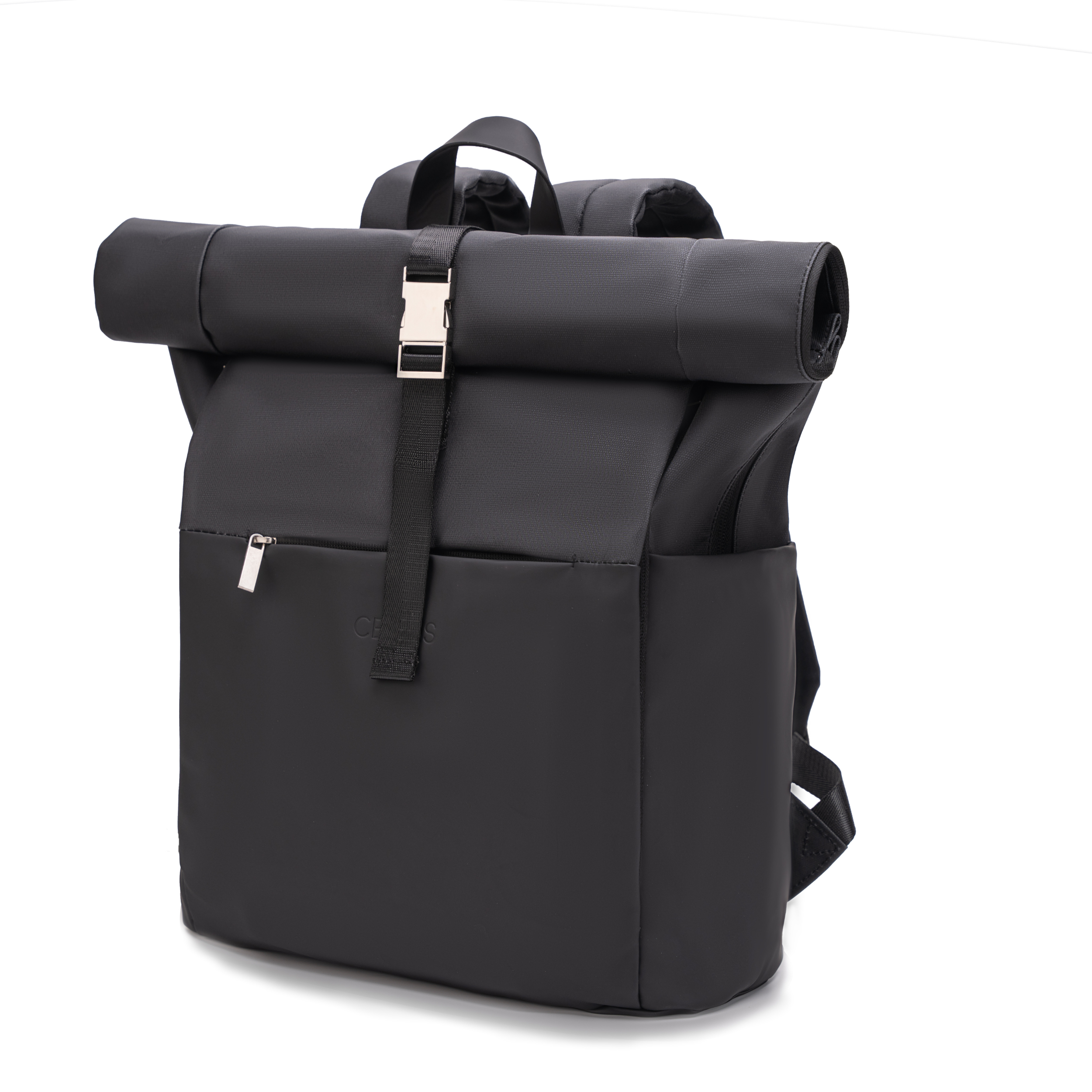 Zaino Roll-Top CELIMS - Bagaglio a mano 40x30x20cm - Impermeabile e ultra resistente - Nero