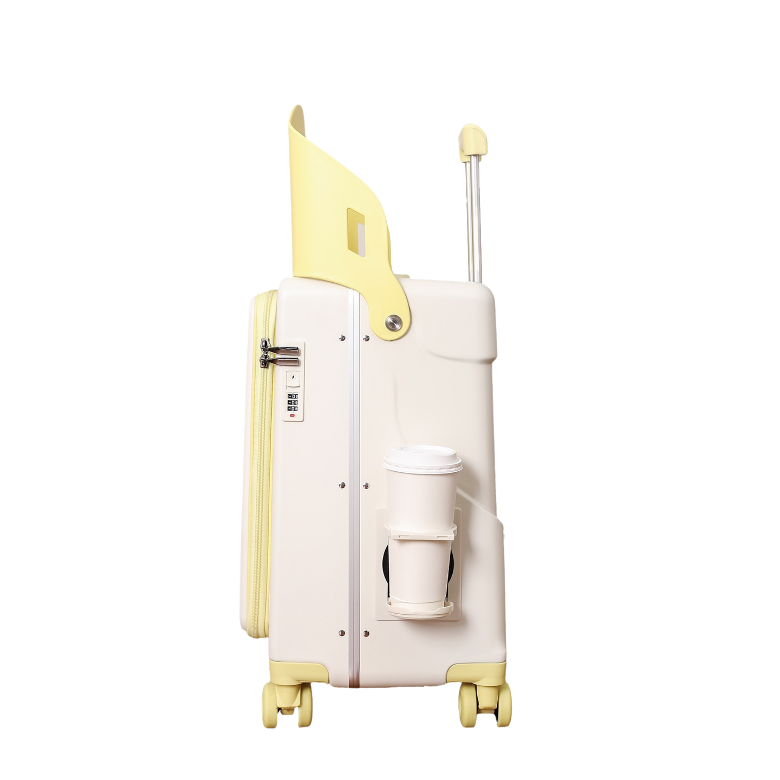 Valise Cabine avec Siège Enfant PopSeat - 55x35x25 - Porte USB - roulettes Ultra Résistantes avec Frein - Porte Gobelet - Cadenas - Rose