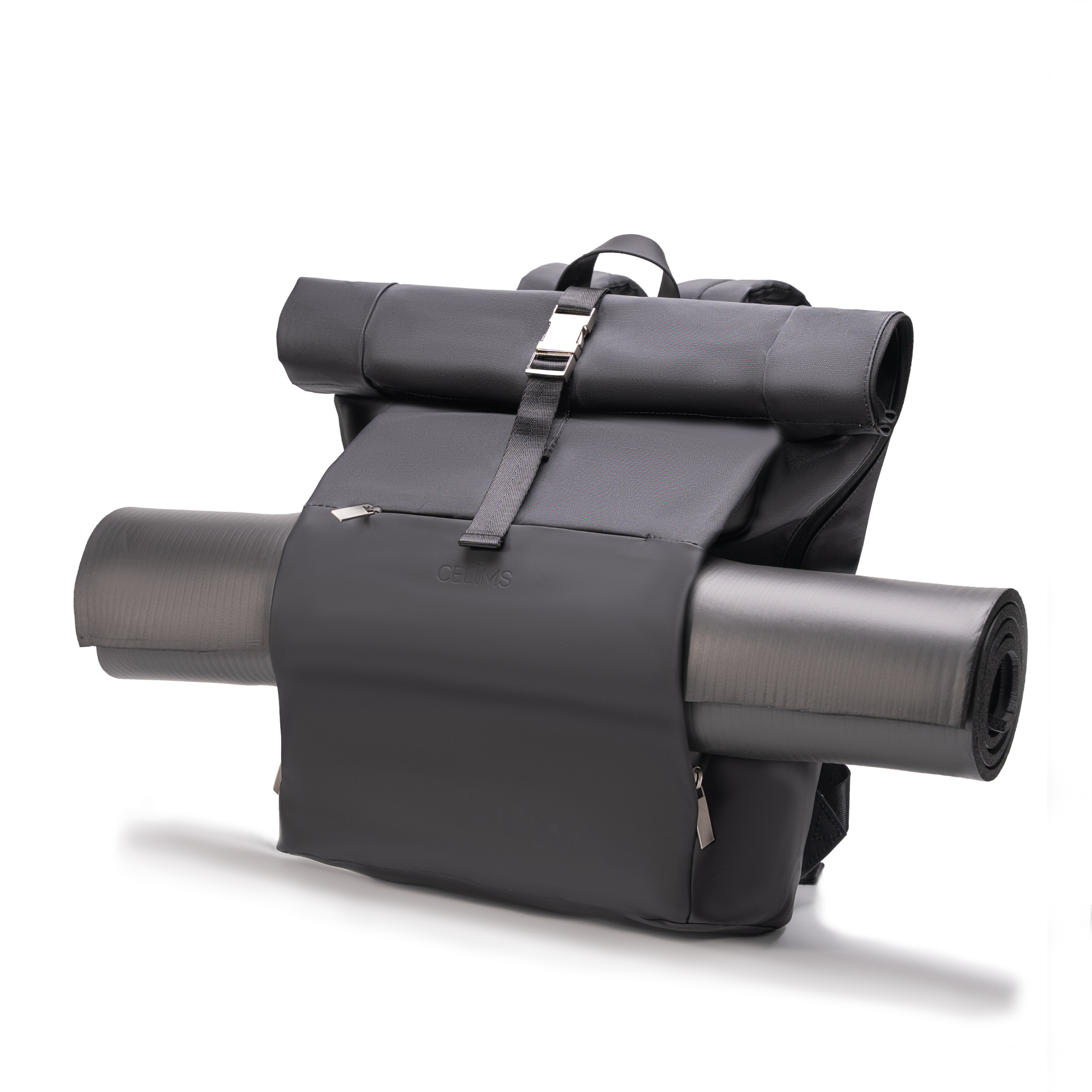 Zaino Roll-Top CELIMS - Bagaglio a mano 40x30x20cm - Impermeabile e ultra resistente - Nero