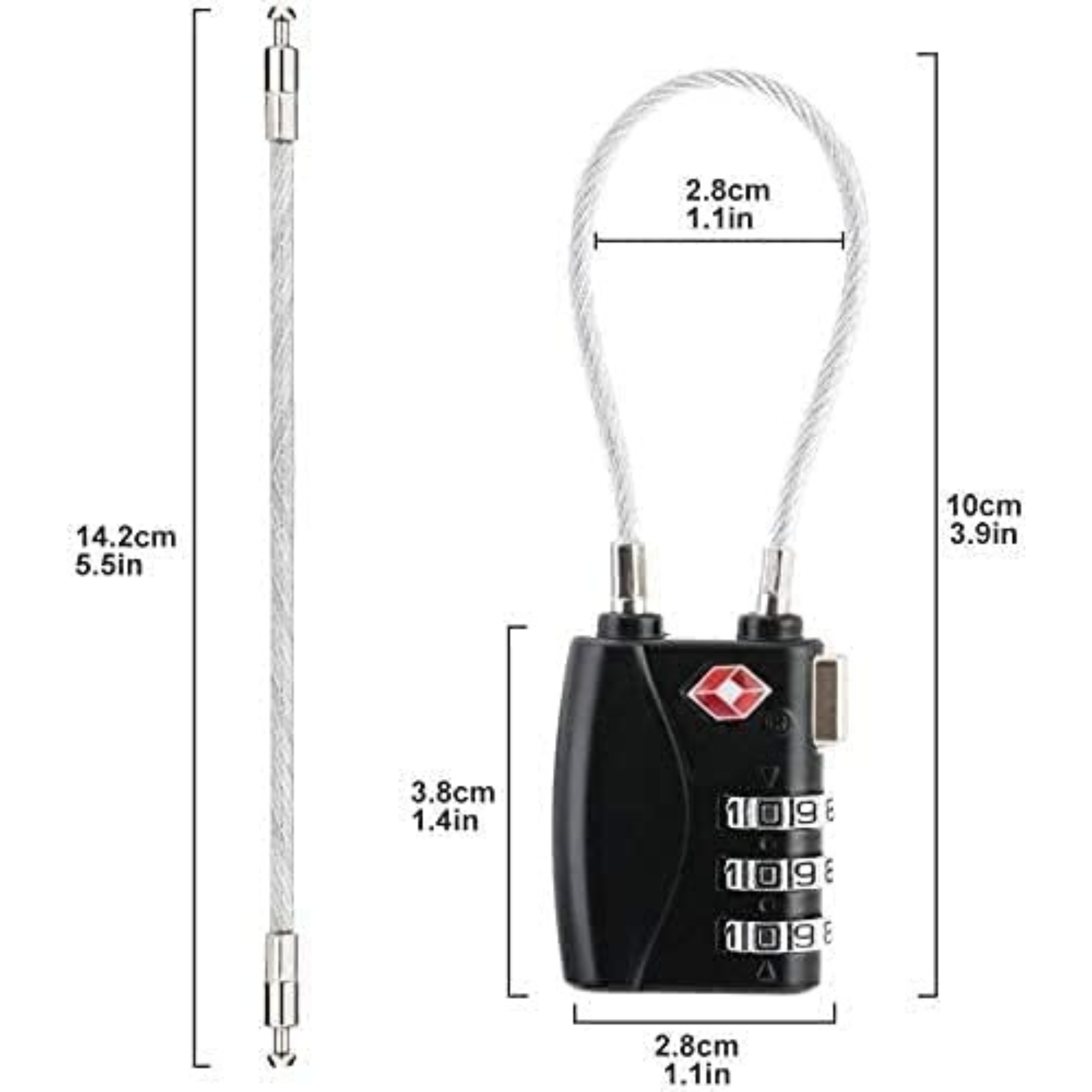 Cadenas TSA Valise Avion | Cadenas Code | Cadenas Valise | Protection Idéale pour Vos Bagages | Noir
