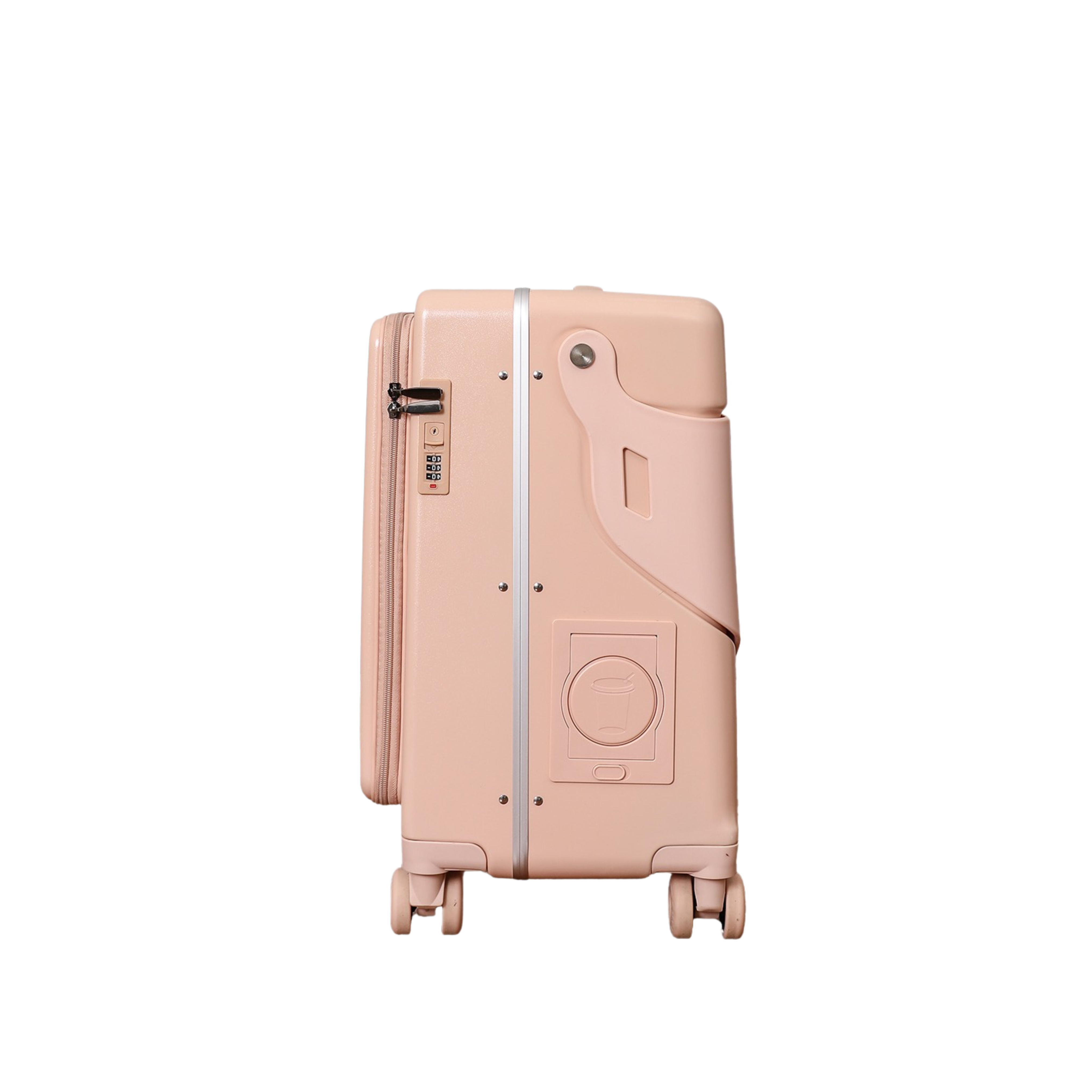 Valise Cabine avec Siège Enfant PopSeat - 55x35x25 - Porte USB - roulettes Ultra Résistantes avec Frein - Porte Gobelet - Cadenas - Rose