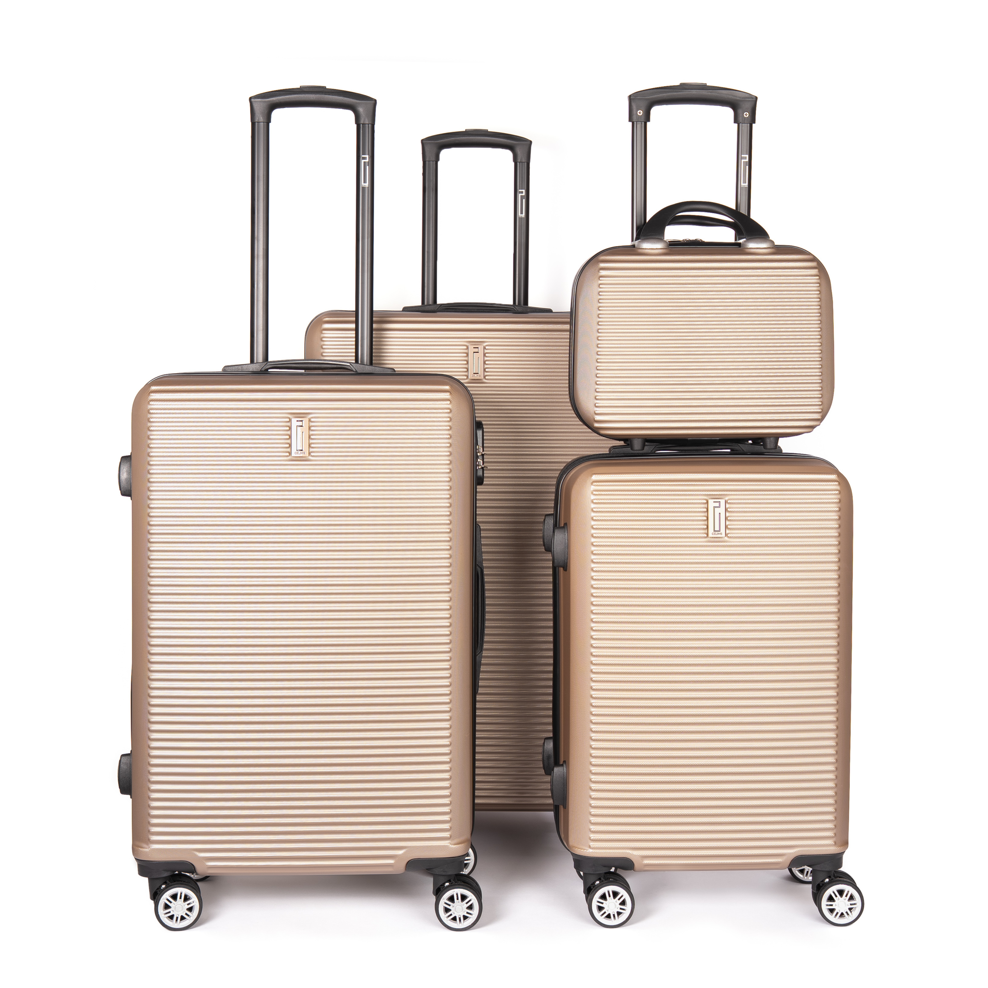 Set De Valise 4 pièces Week-end | Valise Cabine | Valise Moyenne | Valise Grande | Vanity – Champagne