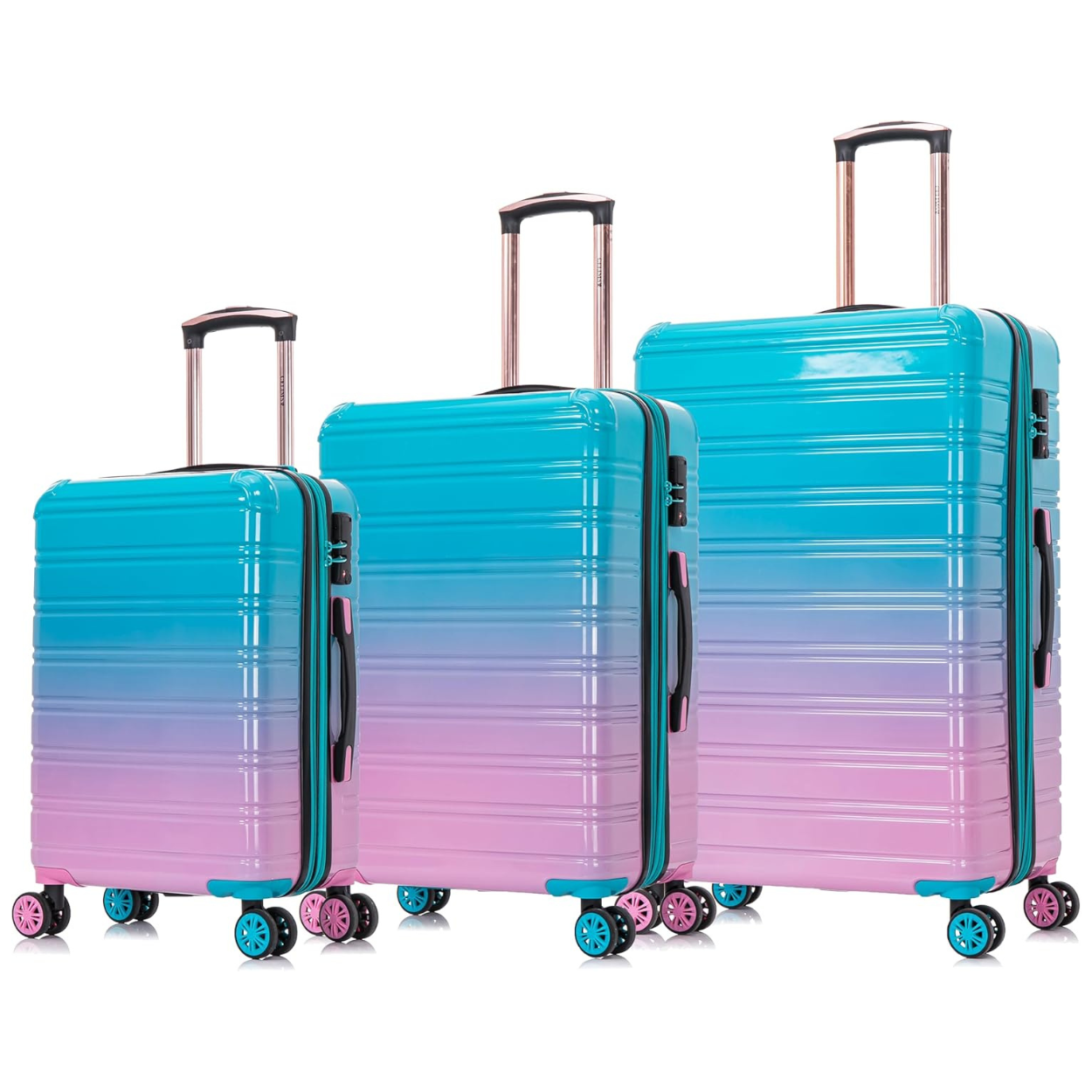 Set Valise 3 pièces Polycarbonate | Valise Cabine | Valise Moyenne | Valise Grande – Dégradé Turquoise