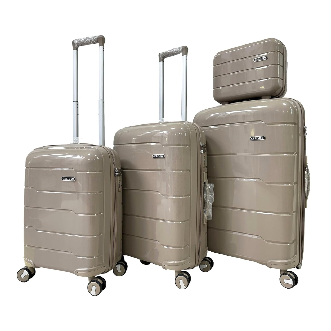 Set Valise 4 pièces Polypropylène | Valise Cabine | Valise Moyenne | Valise Grande | Vanity – Champagne