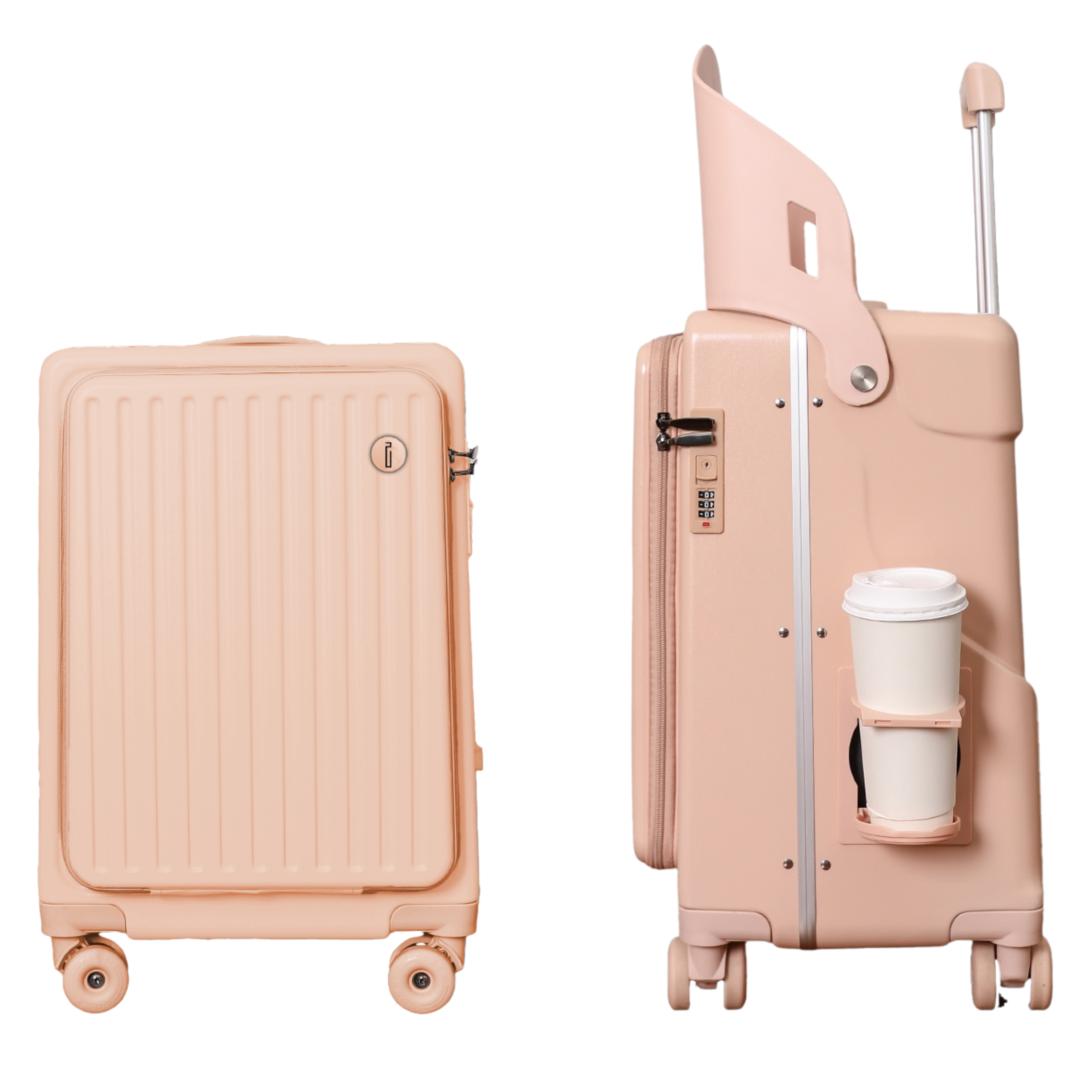 Valise Cabine avec Siège Enfant PopSeat - 55x35x25 - Porte USB - roulettes Ultra Résistantes avec Frein - Porte Gobelet - Cadenas - Rose