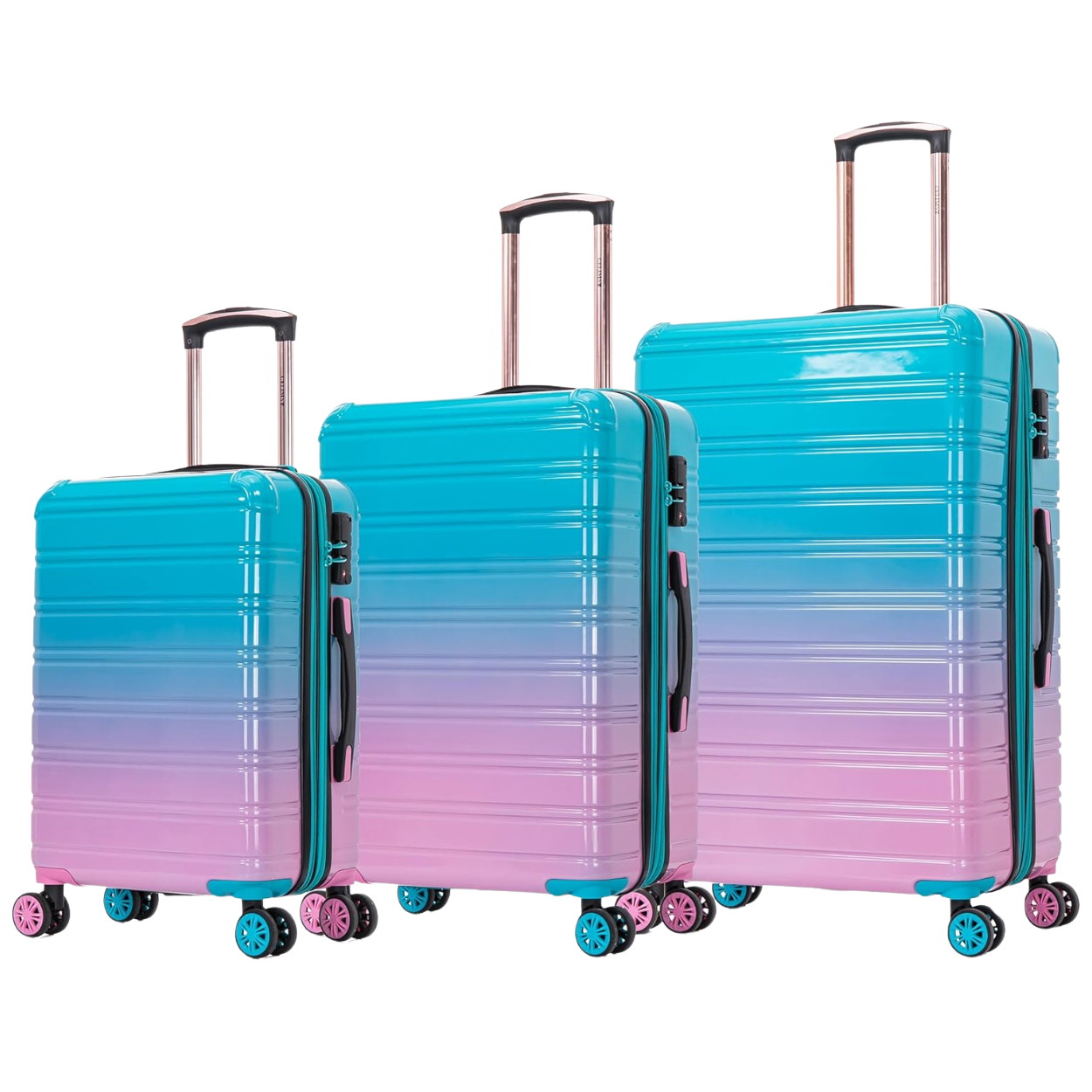 3-Piece Polycarbonate Suitcase Set | Cabin Suitcase | Medium Suitcase | Large Suitcase – Turquoise Gradient
