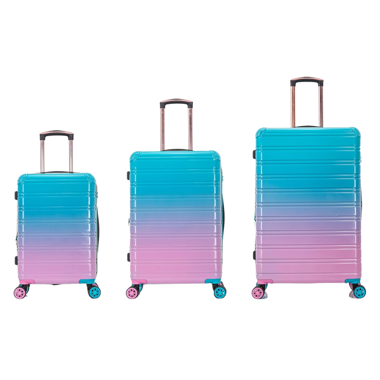 3-Piece Polycarbonate Suitcase Set | Cabin Suitcase | Medium Suitcase | Large Suitcase – Turquoise Gradient