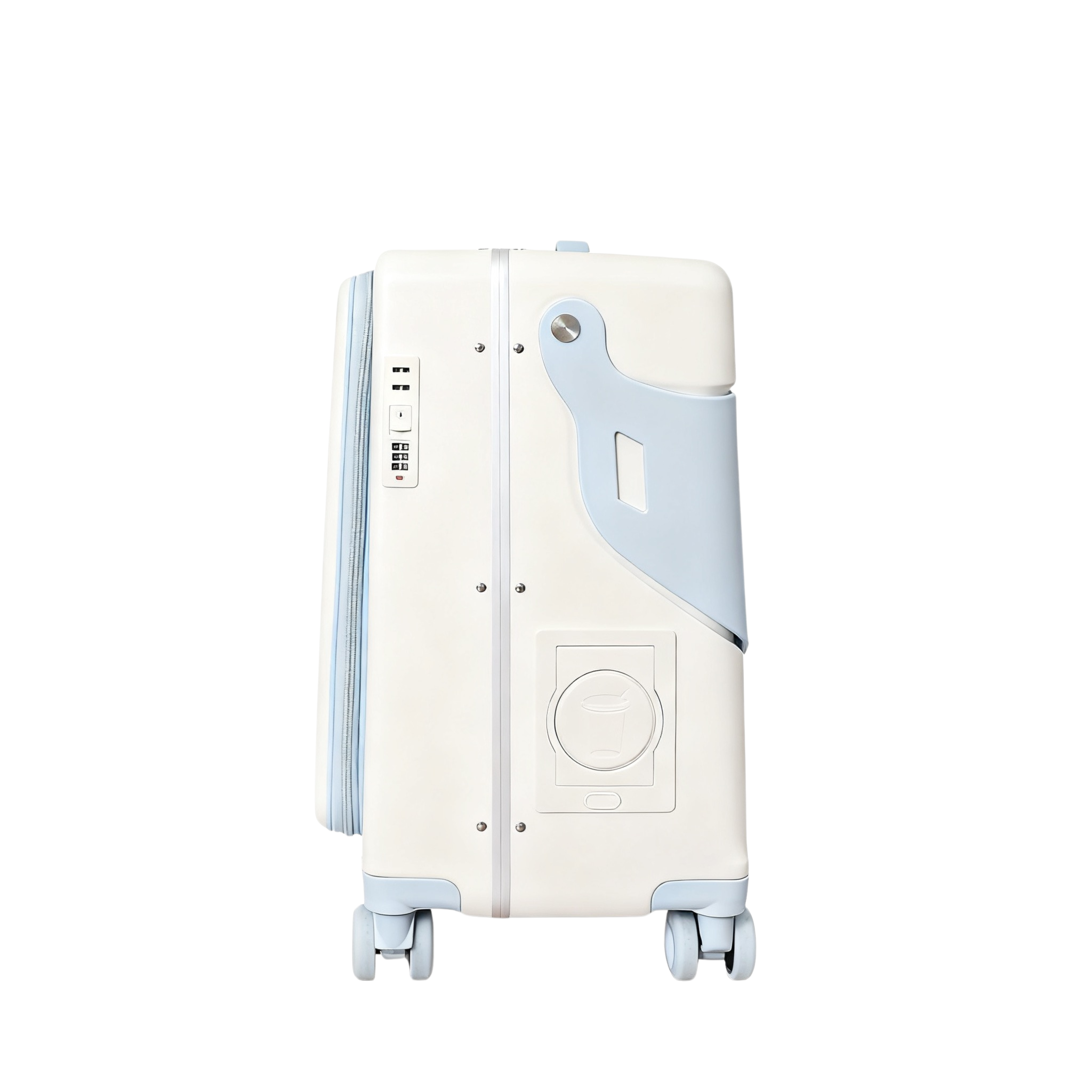 Valise Cabine avec Siège Enfant PopSeat - 55x35x25 - Porte USB - roulettes Ultra Résistantes avec Frein - Porte Gobelet - Cadenas - Blanc et Jaune