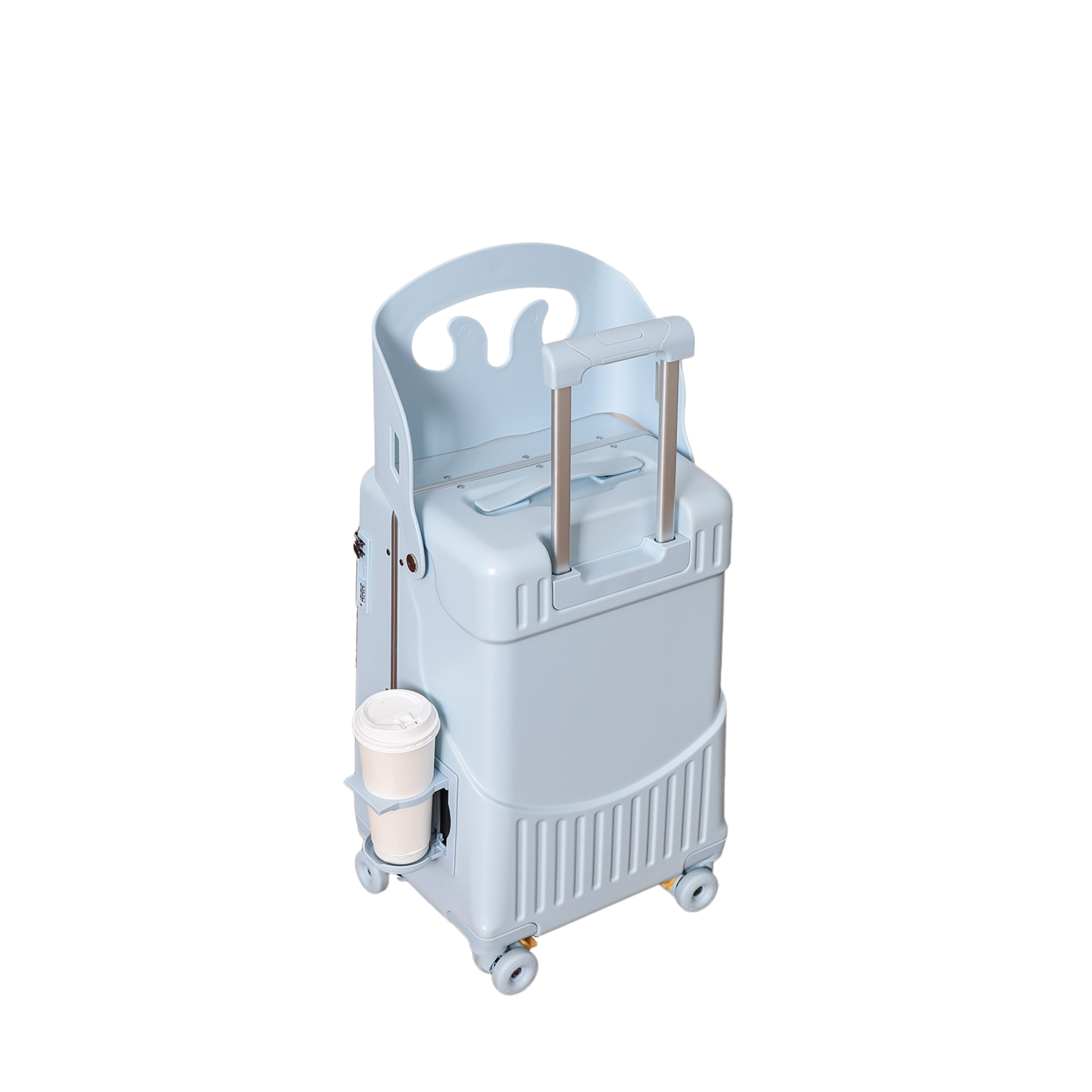 Valise Cabine avec Siège Enfant PopSeat - 55x35x25 - Porte USB - roulettes Ultra Résistantes avec Frein - Porte Gobelet - Cadenas - Blanc et Jaune