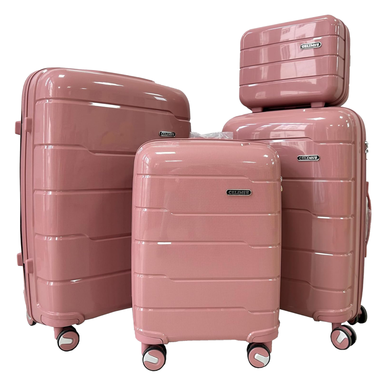 Polypropylene 4-piece suitcase set | Cabin suitcase | Medium suitcase | Large suitcase | Vanity case - Rose Gold