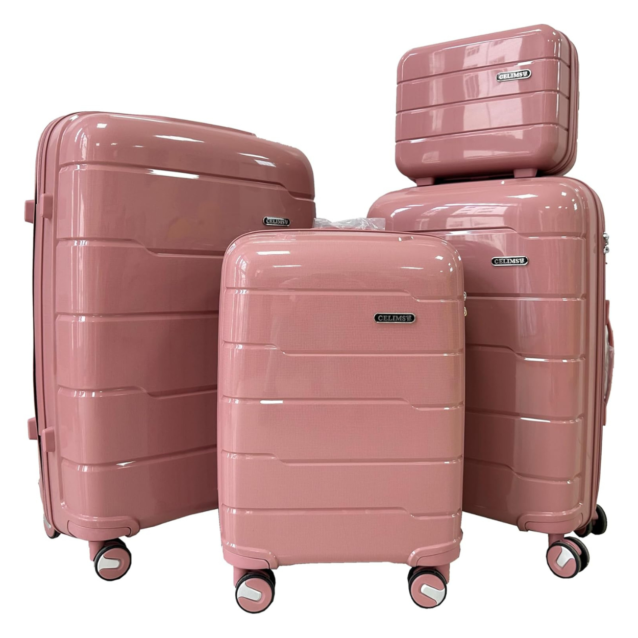 Set Valise 4 pièces Polypropylène | Valise Cabine | Valise Moyenne | Valise Grande | Vanity – Rose Gold - Celims France