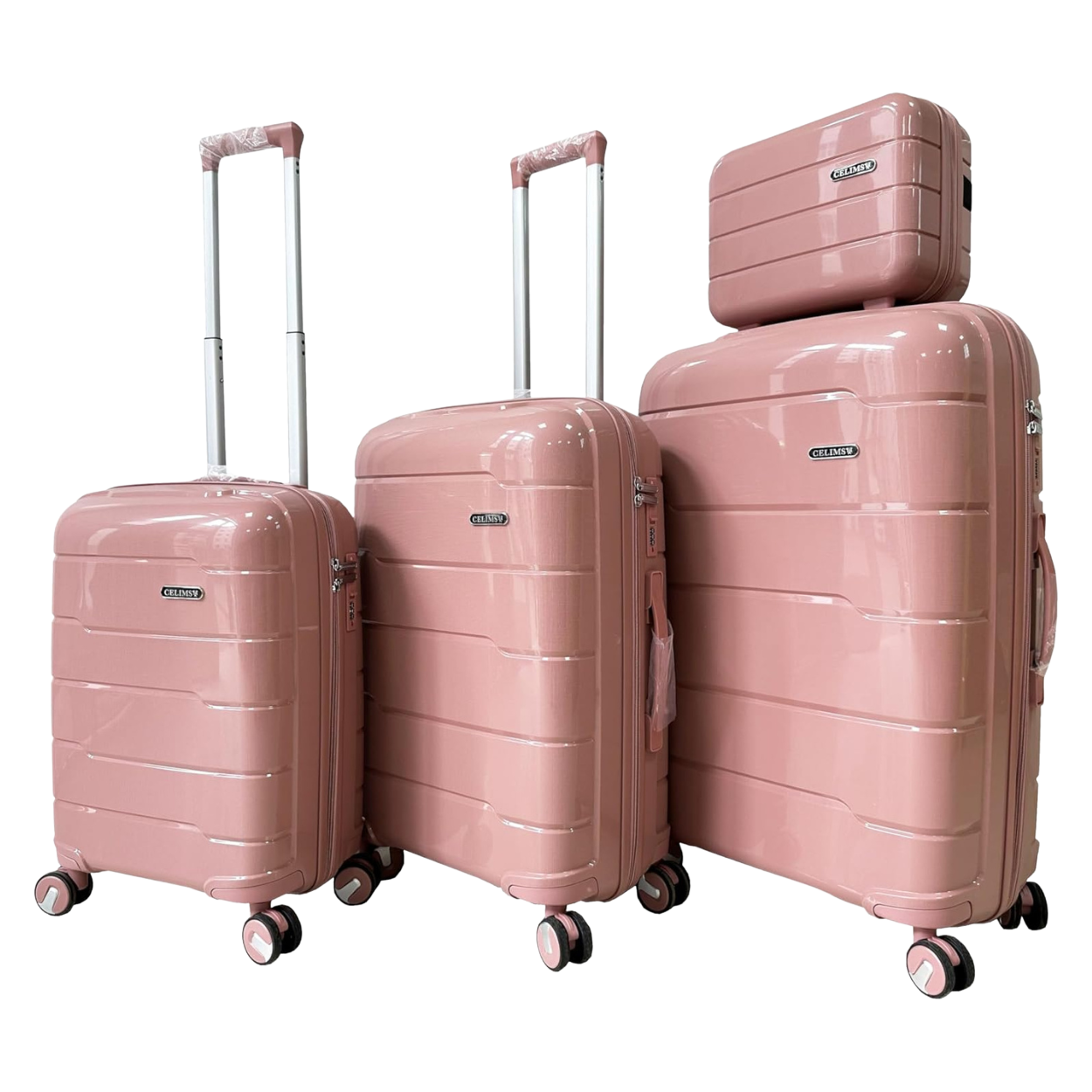 Polypropylene 4-piece suitcase set | Cabin suitcase | Medium suitcase | Large suitcase | Vanity case - Rose Gold