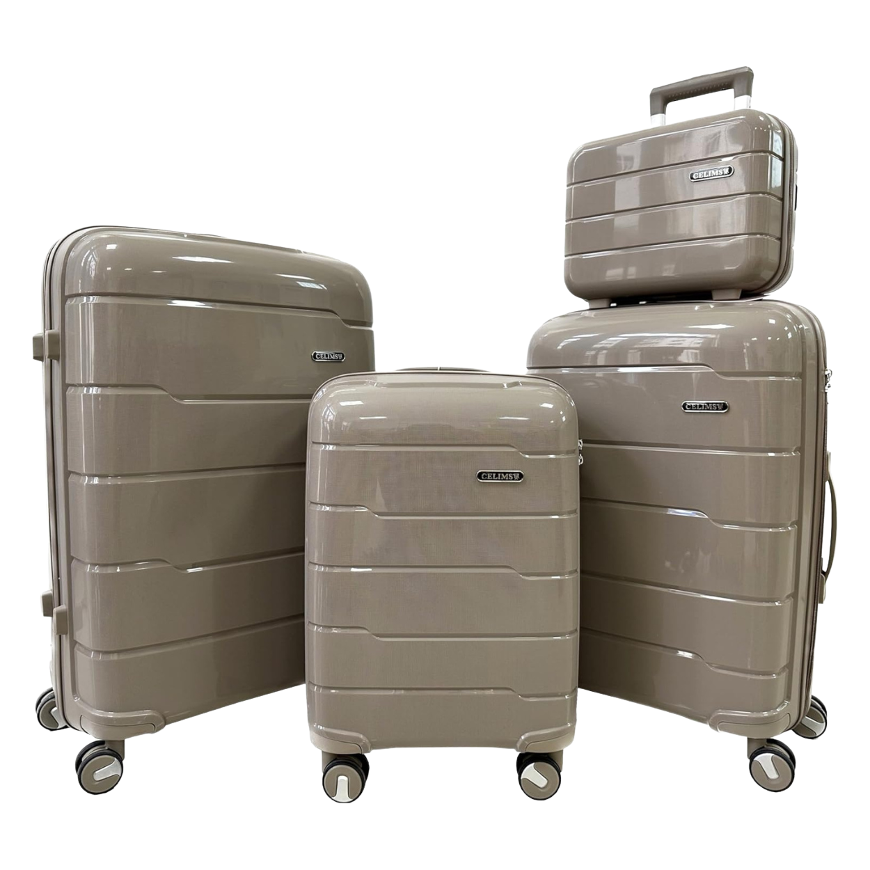 Polypropylene 4-piece suitcase set | Cabin suitcase | Medium suitcase | Large suitcase | Vanity case - Champagne