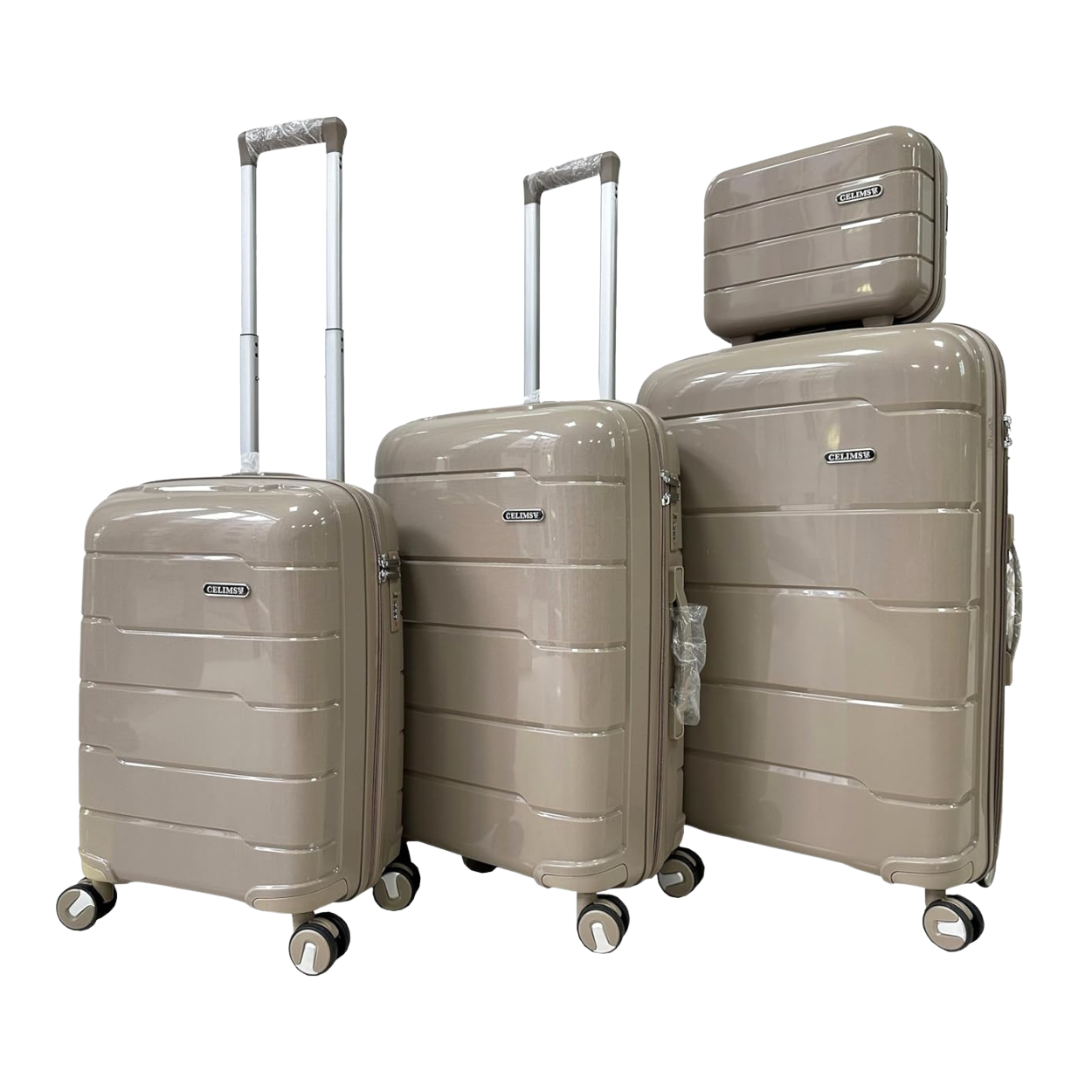 Polypropylene 4-piece suitcase set | Cabin suitcase | Medium suitcase | Large suitcase | Vanity case - Champagne