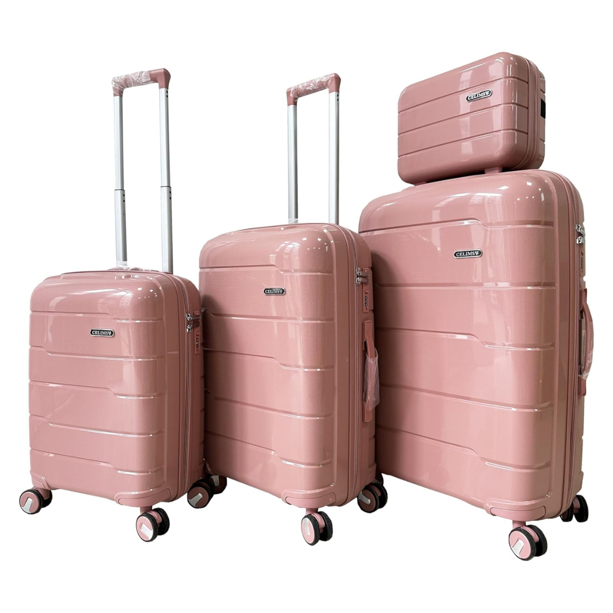 Set Valise 4 pièces Polypropylène | Valise Cabine | Valise Moyenne | Valise Grande | Vanity – Rose Gold