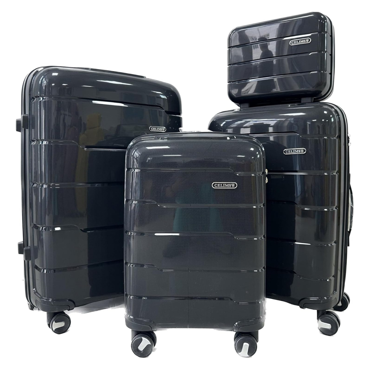 Set Valise 4 pièces Polypropylène | Valise Cabine | Valise Moyenne | Valise Grande | Vanity – Noir