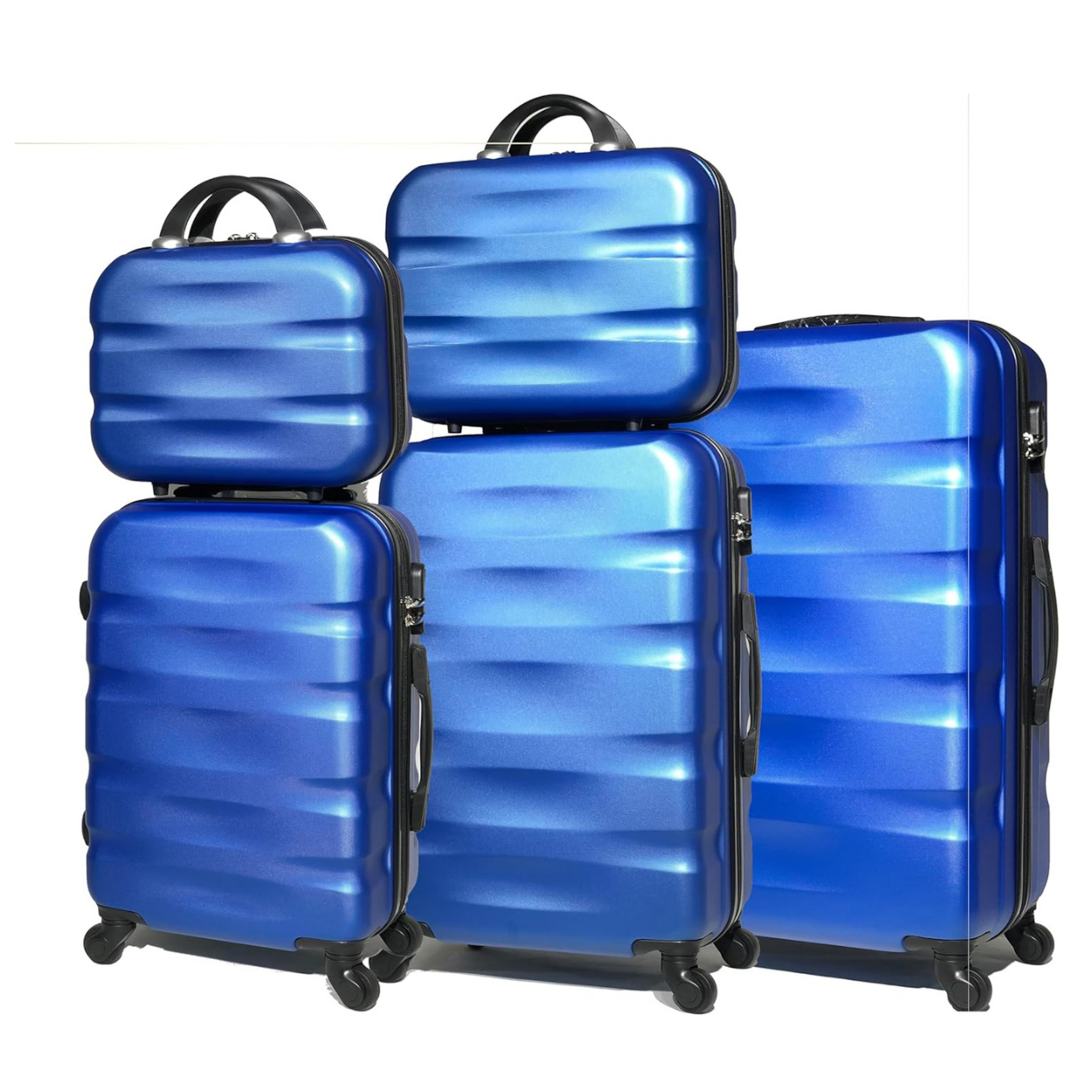 Set Valise 5 pièces AeroWave  | Valise Cabine | Valise Moyenne | Valise Grande | 2x Vanity – Bleu