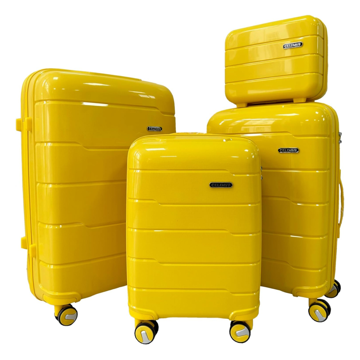 Set Valise 4 pièces Polypropylène | Valise Cabine | Valise Moyenne | Valise Grande | Vanity – Jaune - Celims France