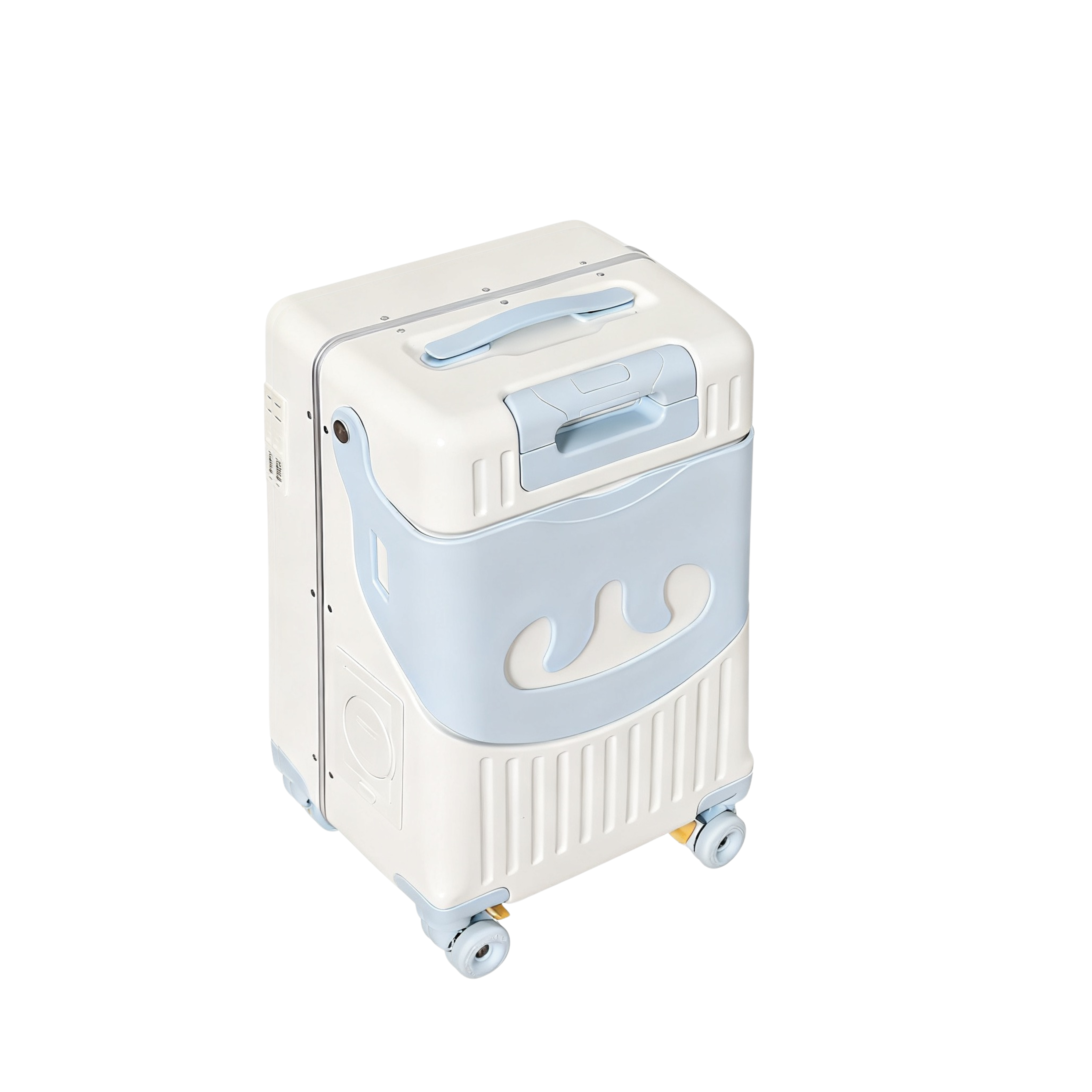 Valise Cabine avec Siège Enfant PopSeat - 55x35x25 - Porte USB - roulettes Ultra Résistantes avec Frein - Porte Gobelet - Cadenas - Blanc et Jaune