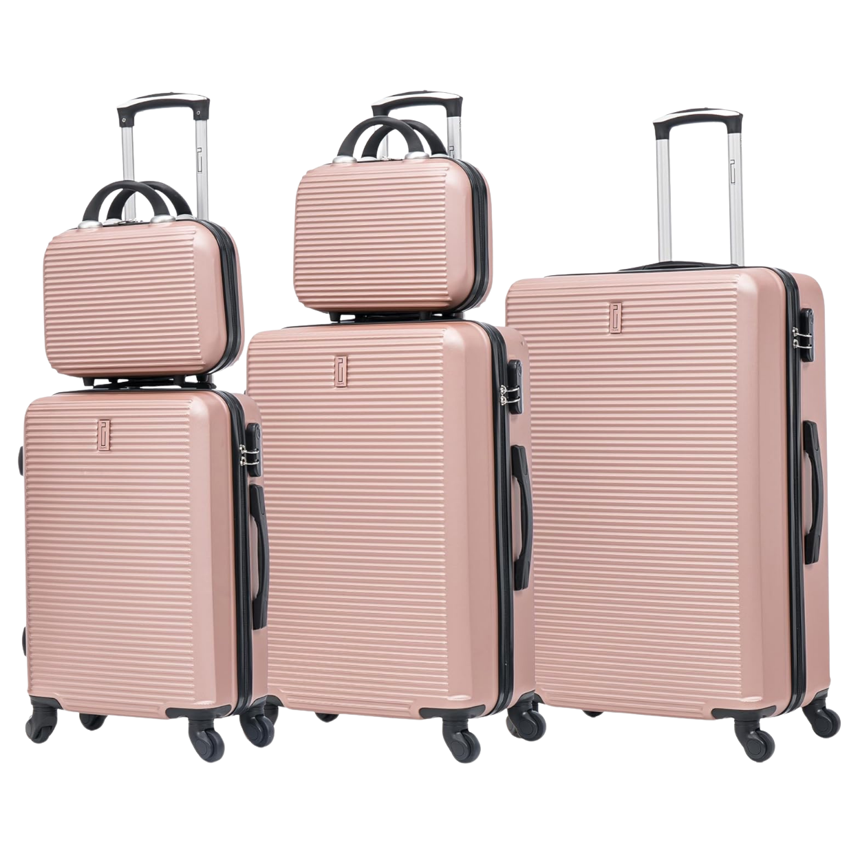 Set di valigie da weekend da 5 pezzi | Valigia da cabina | Valigia media | Valigia grande | 2x Beauty Case – Oro Rosa