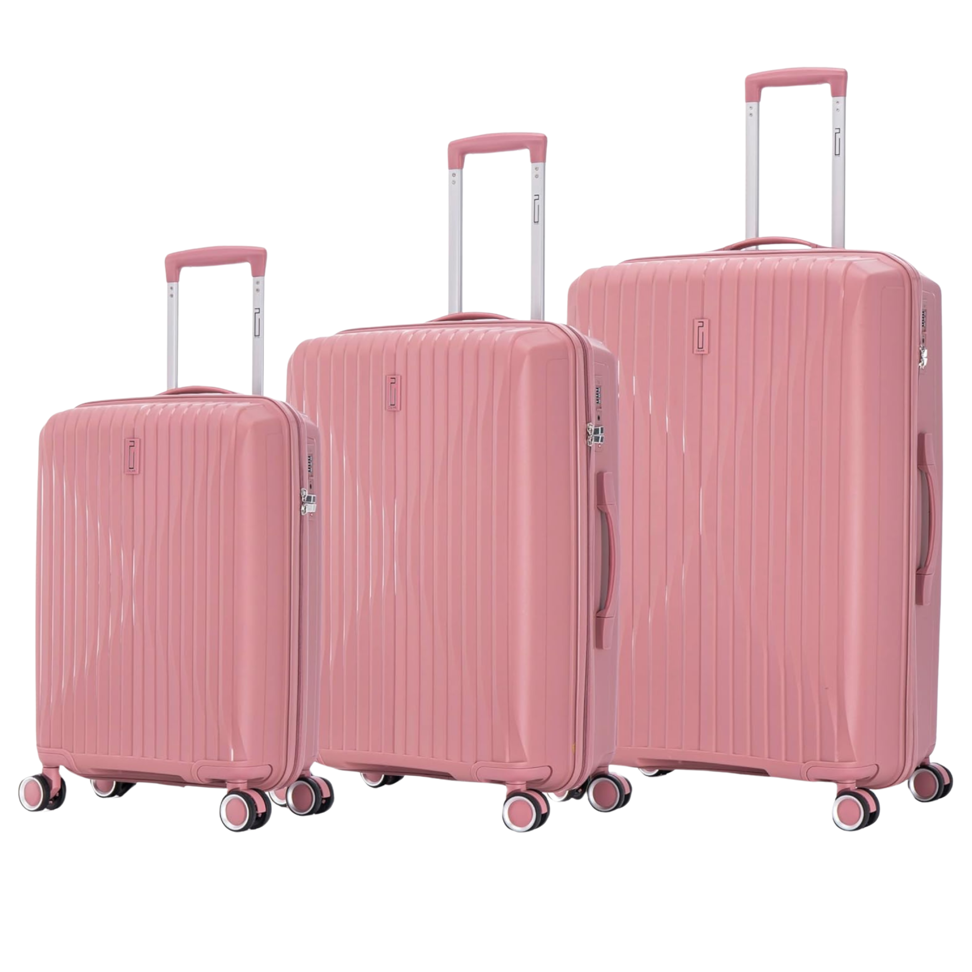 Set di valigie in polipropilene da 3 pezzi | Valigia da cabina | Valigia media | Valigia Grande – Rosa