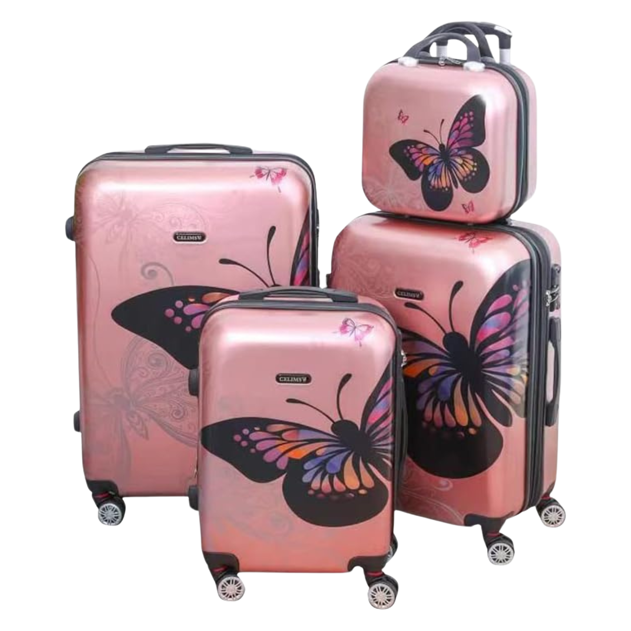 4-Piece Polycarbonate Luggage Set | Cabin Suitcase | Medium Suitcase | Large Suitcase | Vanity Case – Rose Gold