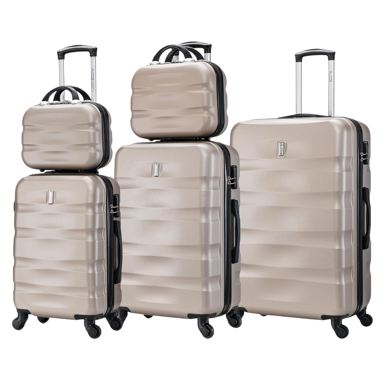 Set di valigie AeroWave da 5 pezzi | Valigia da cabina | Valigia media | Valigia grande | 2x Vanity – Champagne
