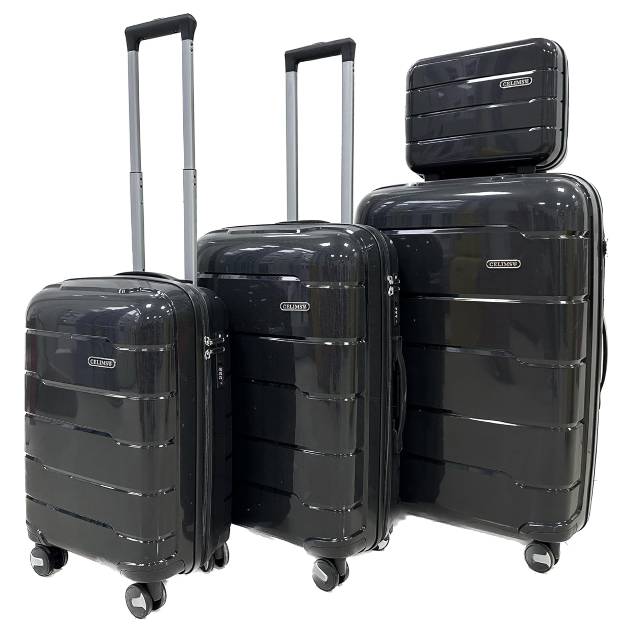 Set Valise 4 pièces Polypropylène | Valise Cabine | Valise Moyenne | Valise Grande | Vanity – Noir - Celims France