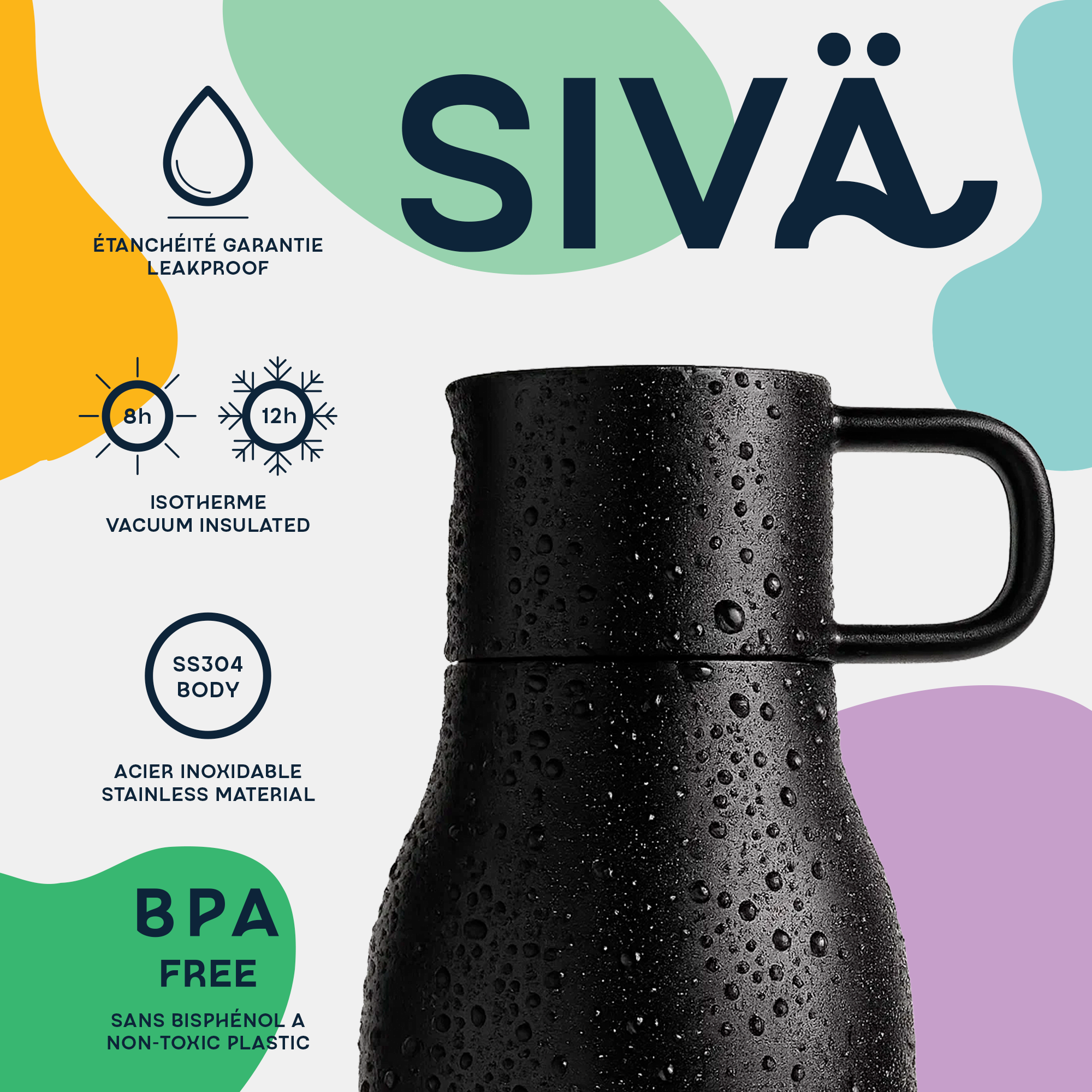 SIVÄ – 740ml Stainless Steel Insulated Water Bottle | 100% Leakproof with Activated Carbon Filter | BPA Free