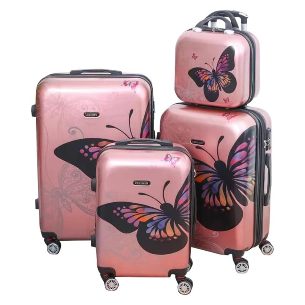 Set Valise 4 pièces Polycarbonate | Valise Cabine | Valise Moyenne | Valise Grande | Vanity – Rose Gold - Celims France