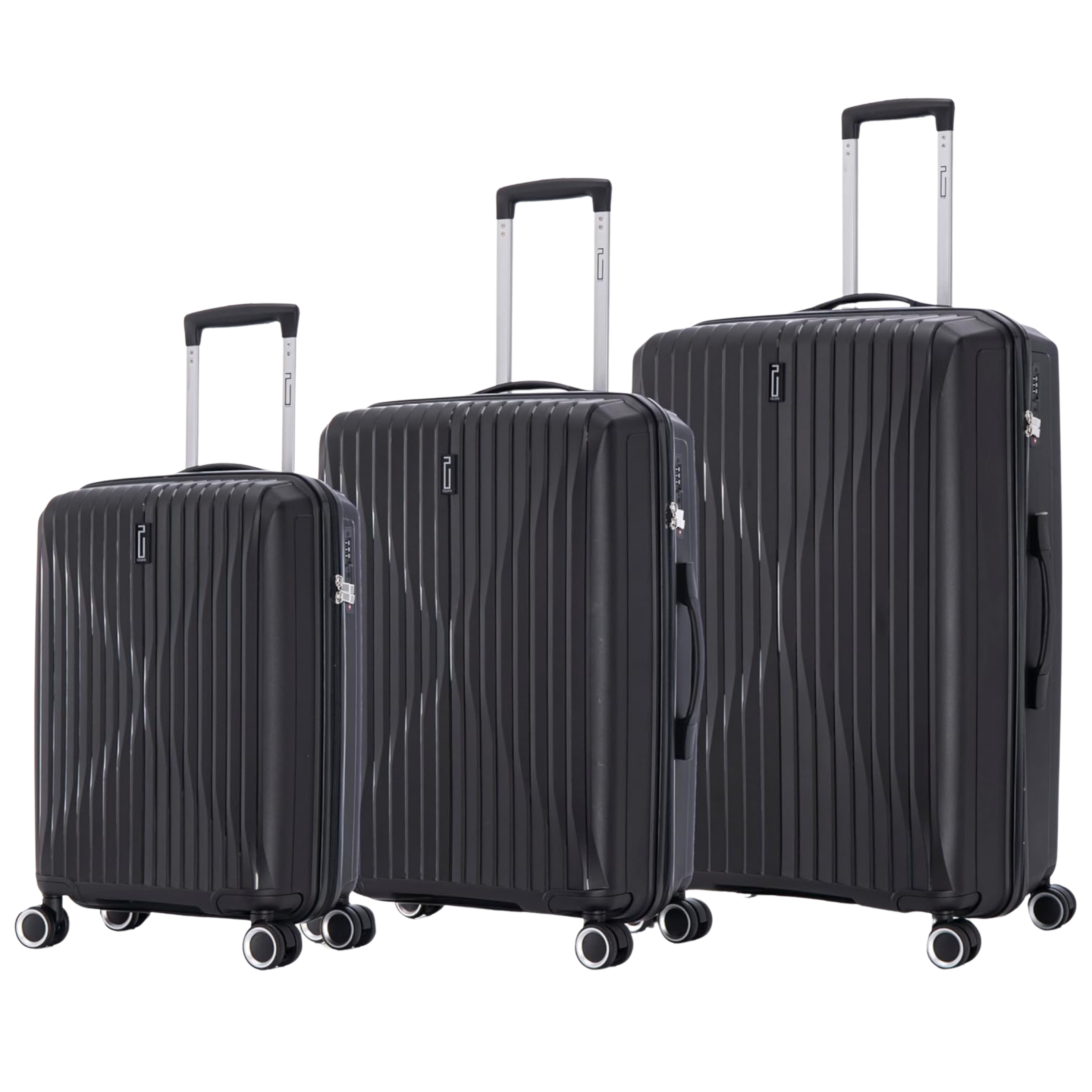 Set Valise 3 pièces En Polypropylène | Valise Cabine | Valise Moyenne | Valise Grande – Noir